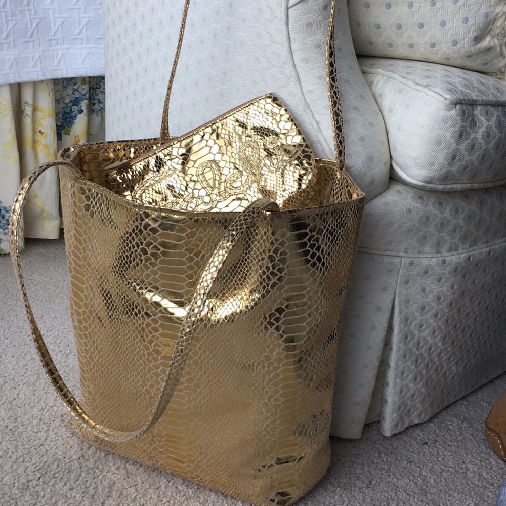 Carlos falchi python gold  print tote